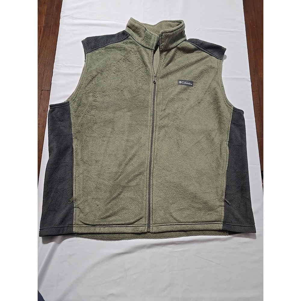 Columbia Fleece Vest Mens 2XL Olive Green Full Zip‎ Sleeveless Jacket Outdoor